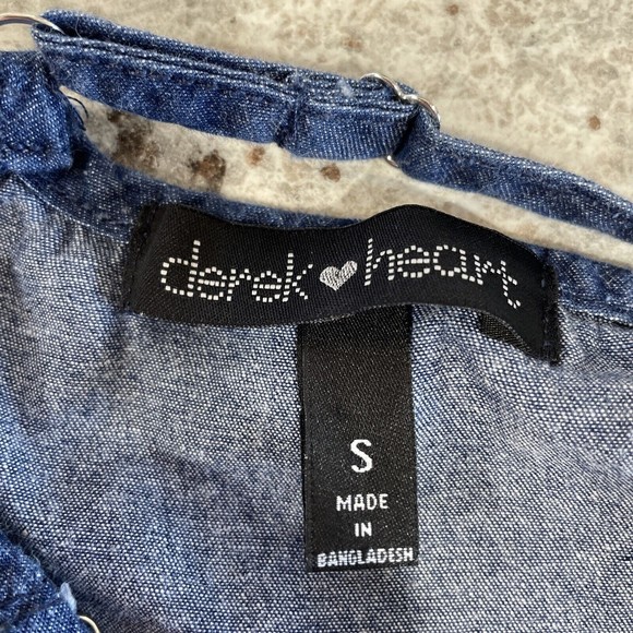 Derek Heart Womens Small Blue Chambray Spaghetti Strap Top Ruffle Peplum - Picture 9 of 12